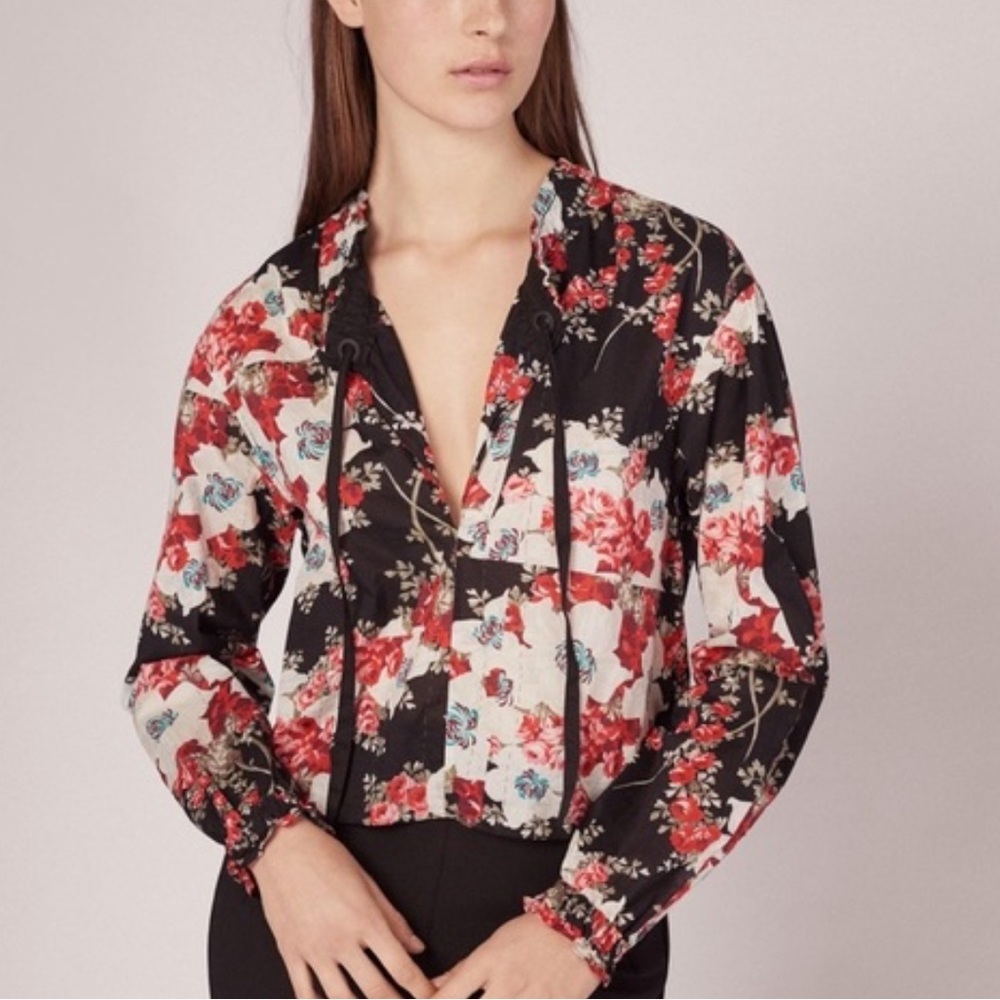 Rag & Bone Black and Red Floral Blouse
